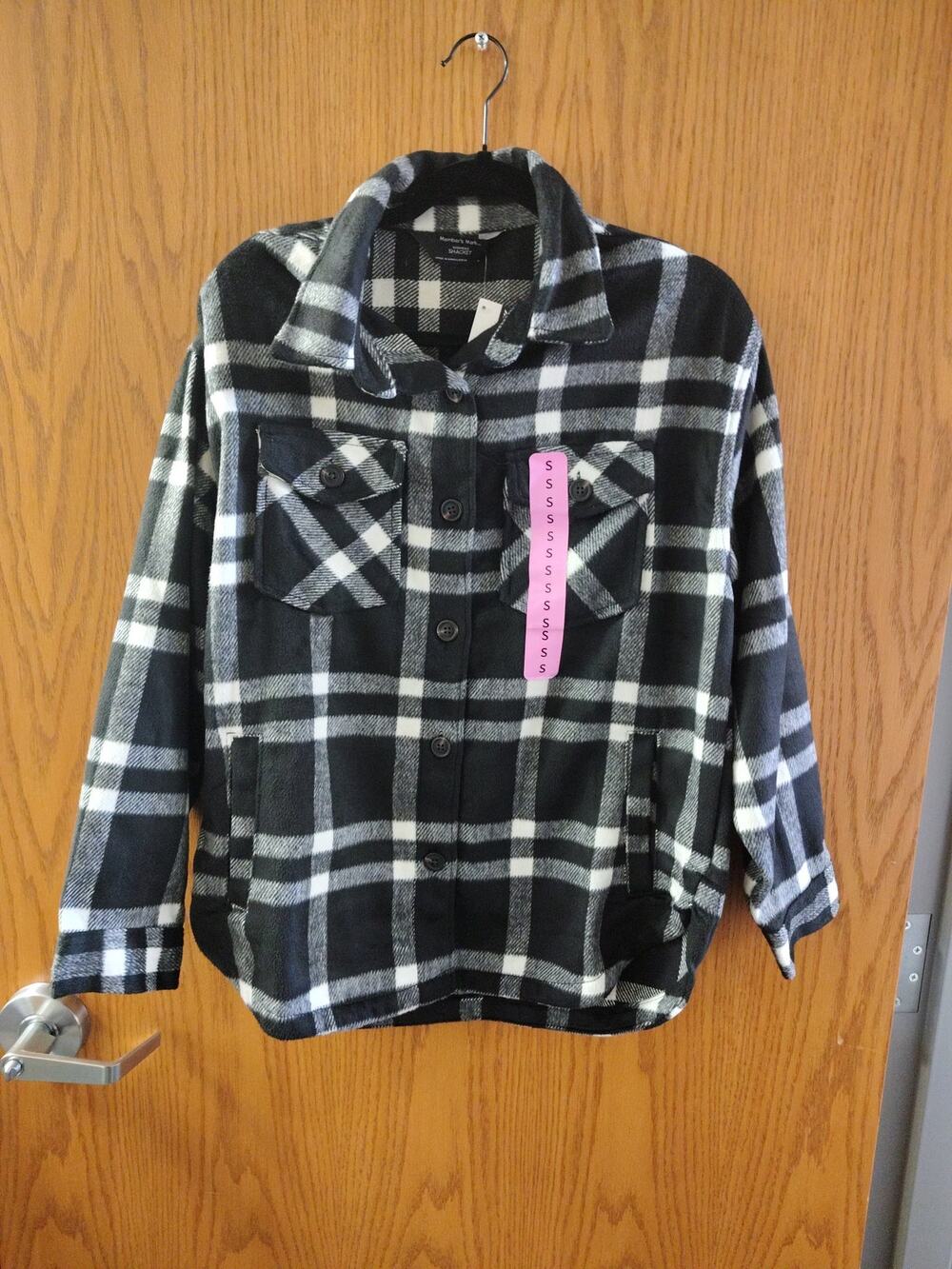 Member's Mark Women's Shacket White Navy Plaid Size M NWT